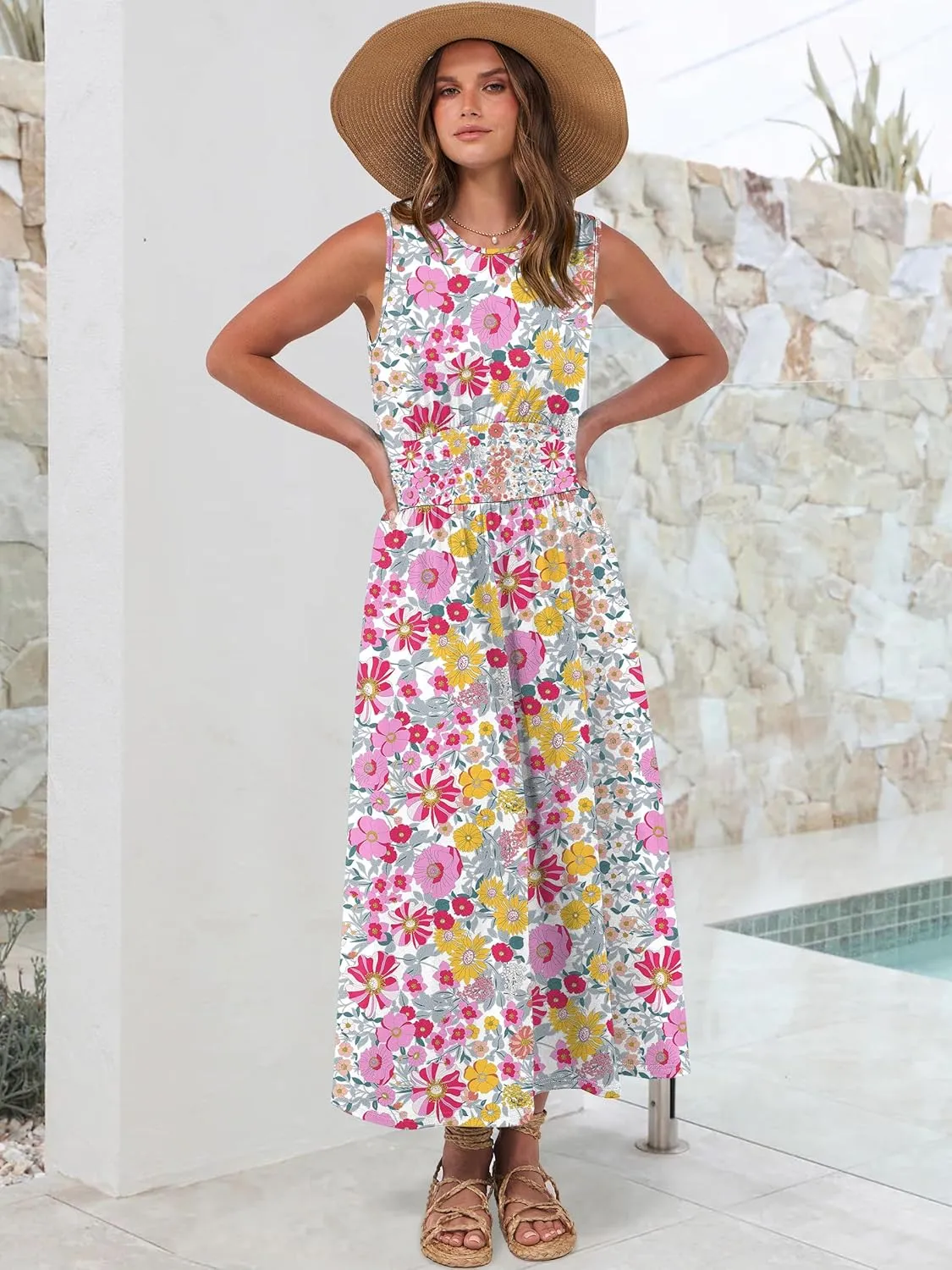 Prinbara Summer Maxi Dresses for Women 2025 Casual Sleeveless Boho Midi Dress Spring Beach Vacation Travel Long Sundress