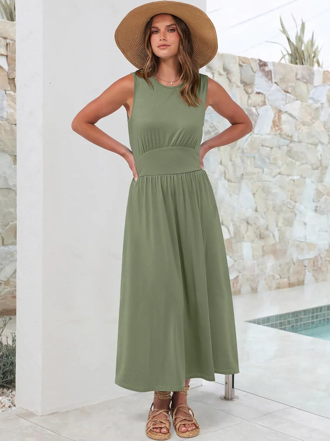 Prinbara Summer Maxi Dresses for Women 2025 Casual Sleeveless Boho Midi Dress Spring Beach Vacation Travel Long Sundress