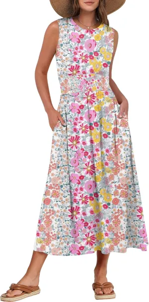 Prinbara Summer Maxi Dresses for Women 2025 Casual Sleeveless Boho Midi Dress Spring Beach Vacation Travel Long Sundress
