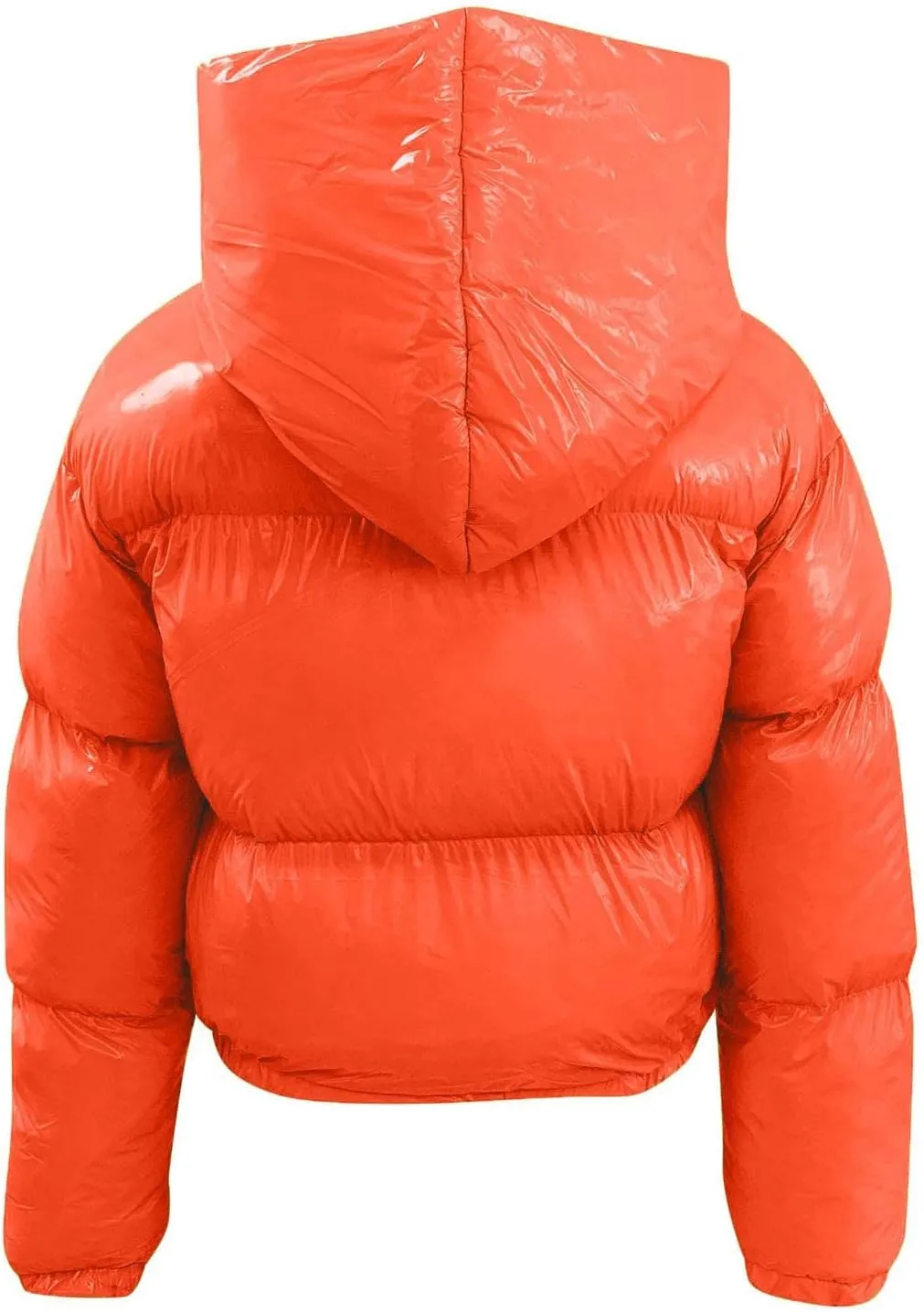 Puffer Jacket for Women Long Sleeve Y2K Full Zip Up Plain Shiny Short Hooded Down Coat Trendy Windproof Dowm Jacket Stand-up