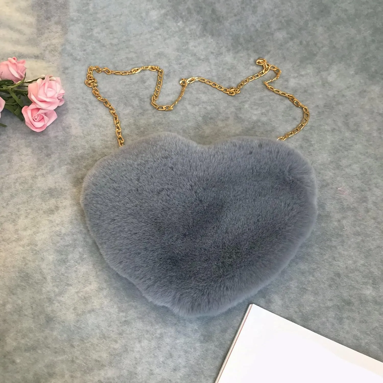 Puffer Tote Bag Naughty Furry Mini Heart Handbags Small Mini Metal Chain Cross-Body Bag Winter Feather Bags