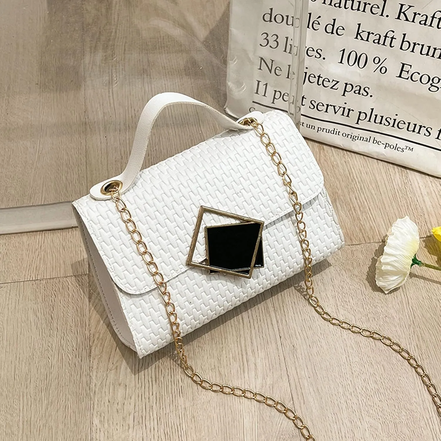Puffy Crossbody Bags for Women Lightweight Quilted Leather Handbags for Women Beach Bag Water Proof Sandproof(White)