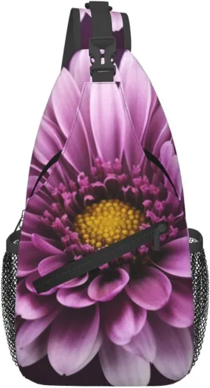 Purple Chrysanthemum Sling Backpack Cross Chest Bag Travel Crossbody Bags for Men Women Fashion Daypack