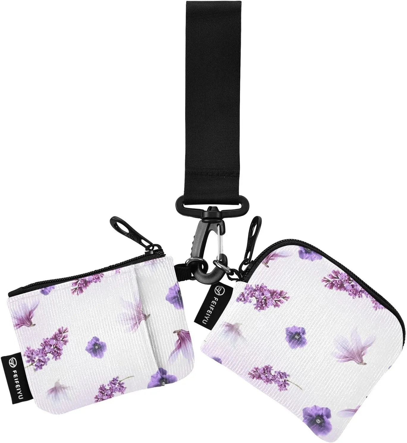 Purple Flowers Wristlet Keychain Wallets for Women Portable Small Coin Purses