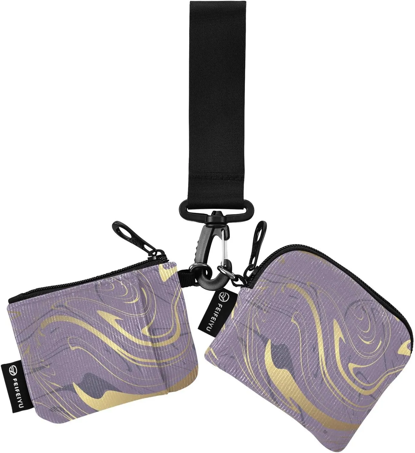 Purple Marble with Imitation Of Gold Wristlet Keychain Wallets for Women Portable Small Coin Purse