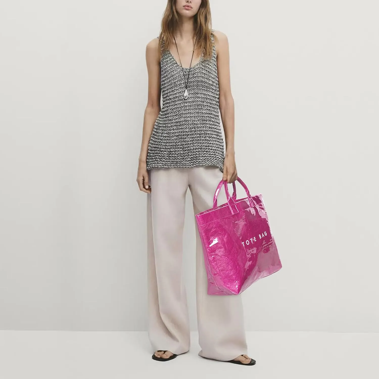 PVC Tote Bag for Women Large Letters Print Handbag Plastic Clear Tote Bag Kraft Paper Handbag