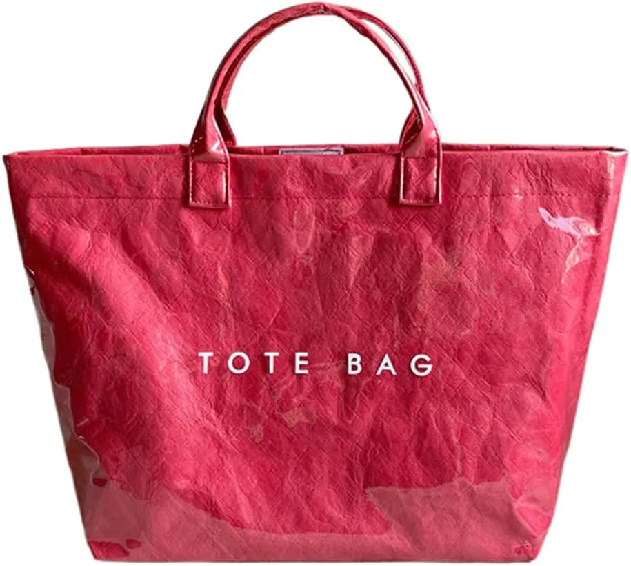 PVC Tote Bag for Women Large Letters Print Handbag Plastic Clear Tote Bag Kraft Paper Handbag