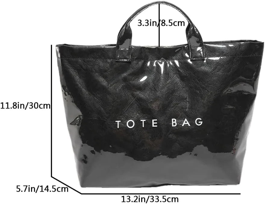 PVC Tote Bag for Women Large Letters Print Handbag Plastic Clear Tote Bag Kraft Paper Handbag