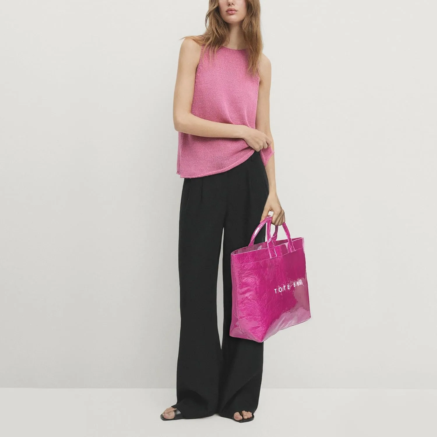 PVC Tote Bag for Women Large Letters Print Handbag Plastic Clear Tote Bag Kraft Paper Handbag