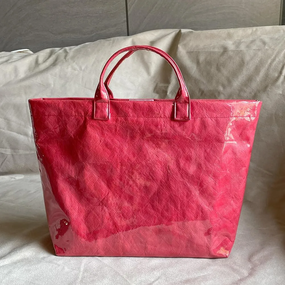 PVC Tote Bag for Women Large Letters Print Handbag Plastic Clear Tote Bag Kraft Paper Handbag