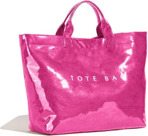 PVC Tote Bag for Women Large Letters Print Handbag Plastic Clear Tote Bag Kraft Paper Handbag