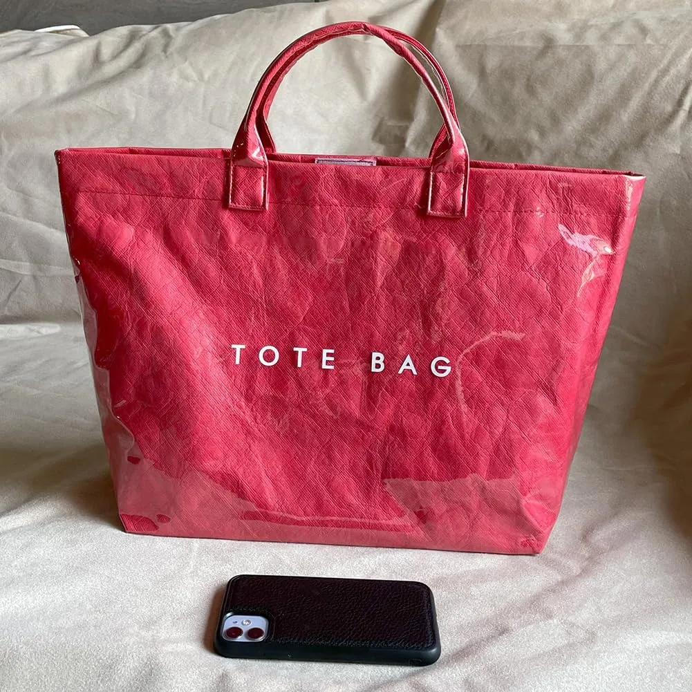 PVC Tote Bag for Women Large Letters Print Handbag Plastic Clear Tote Bag Kraft Paper Handbag
