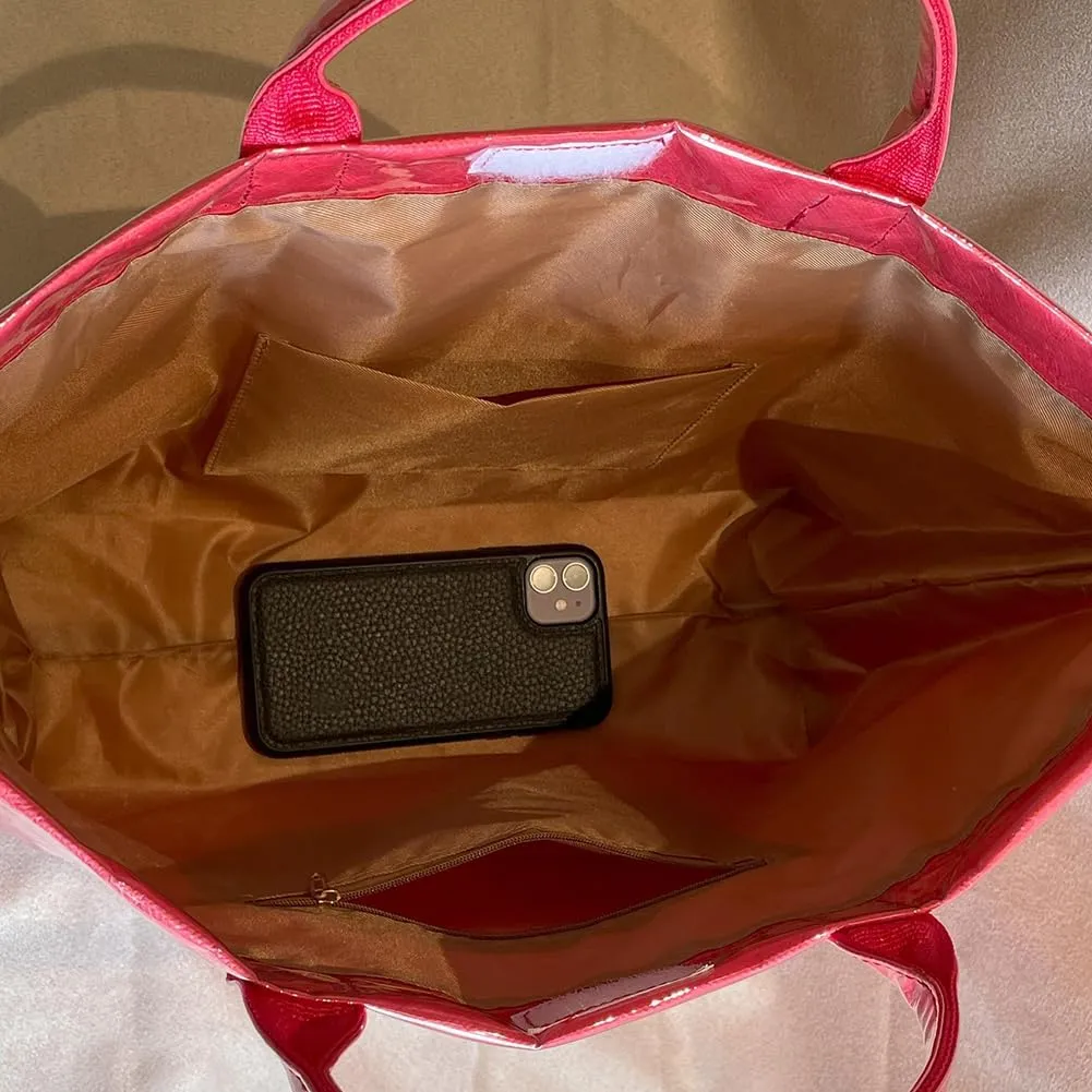PVC Tote Bag for Women Large Letters Print Handbag Plastic Clear Tote Bag Kraft Paper Handbag