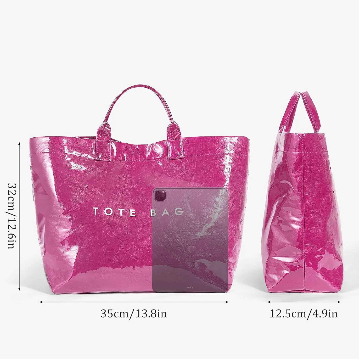PVC Tote Bag for Women Large Letters Print Handbag Plastic Clear Tote Bag Kraft Paper Handbag