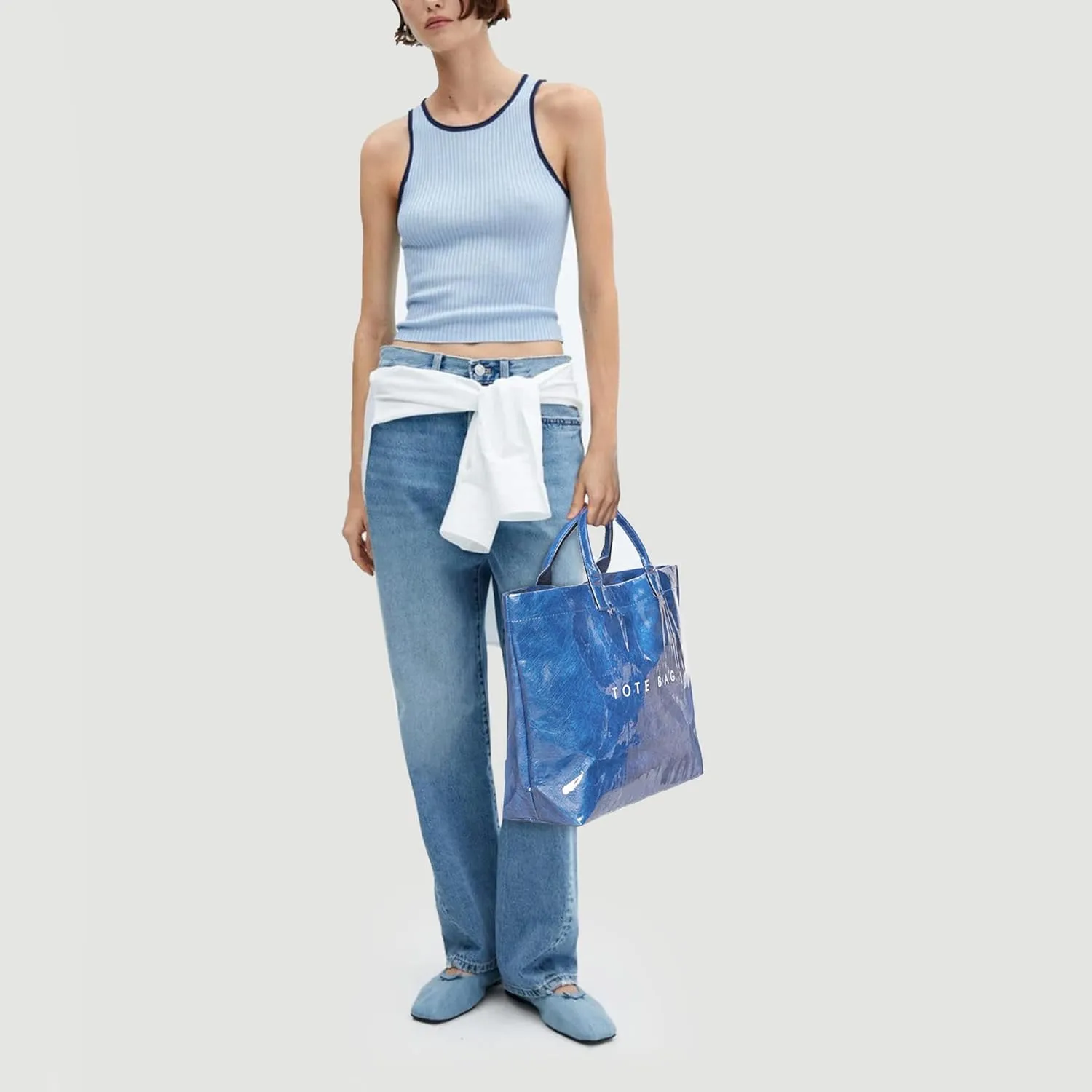 PVC Tote Bag for Women Large Letters Print Handbag Plastic Clear Tote Bag Kraft Paper Handbag