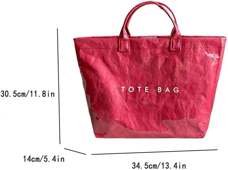 PVC Tote Bag for Women Large Letters Print Handbag Plastic Clear Tote Bag Kraft Paper Handbag