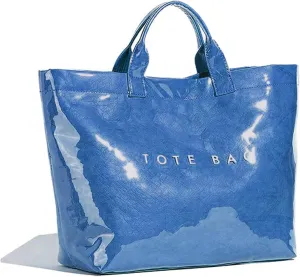 PVC Tote Bag for Women Large Letters Print Handbag Plastic Clear Tote Bag Kraft Paper Handbag