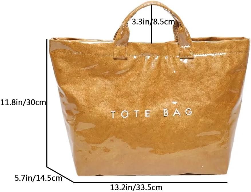 PVC Tote Bag for Women Large Letters Print Handbag Plastic Clear Tote Bag Kraft Paper Handbag