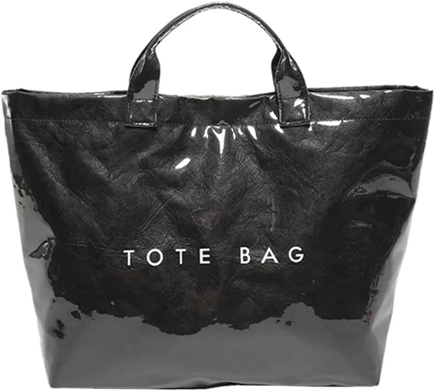 PVC Tote Bag for Women Large Letters Print Handbag Plastic Clear Tote Bag Kraft Paper Handbag