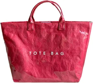 PVC Tote Bag for Women Large Letters Print Handbag Plastic Clear Tote Bag Kraft Paper Handbag