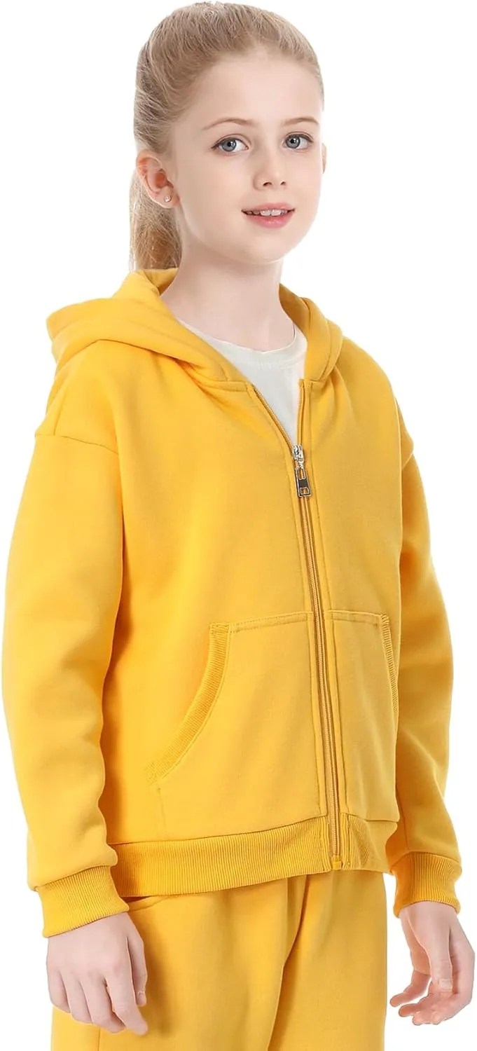 QBK Kids Brushed Fleece Zip-Up Hooded Sweatshirt Hoodie for Boys or Girls 3-14 Years