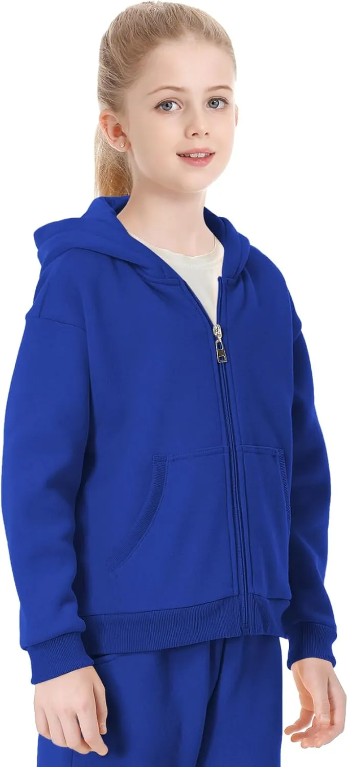 QBK Kids Brushed Fleece Zip-Up Hooded Sweatshirt Hoodie for Boys or Girls 3-14 Years
