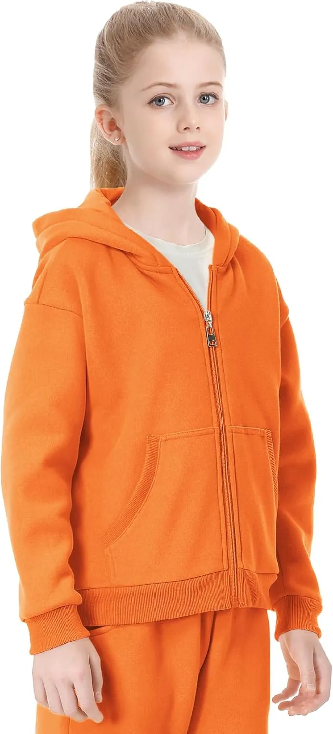 QBK Kids Brushed Fleece Zip-Up Hooded Sweatshirt Hoodie for Boys or Girls 3-14 Years