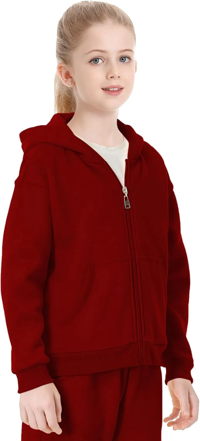 QBK Kids Brushed Fleece Zip-Up Hooded Sweatshirt Hoodie for Boys or Girls 3-14 Years
