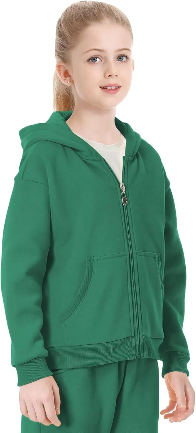QBK Kids Brushed Fleece Zip-Up Hooded Sweatshirt Hoodie for Boys or Girls 3-14 Years