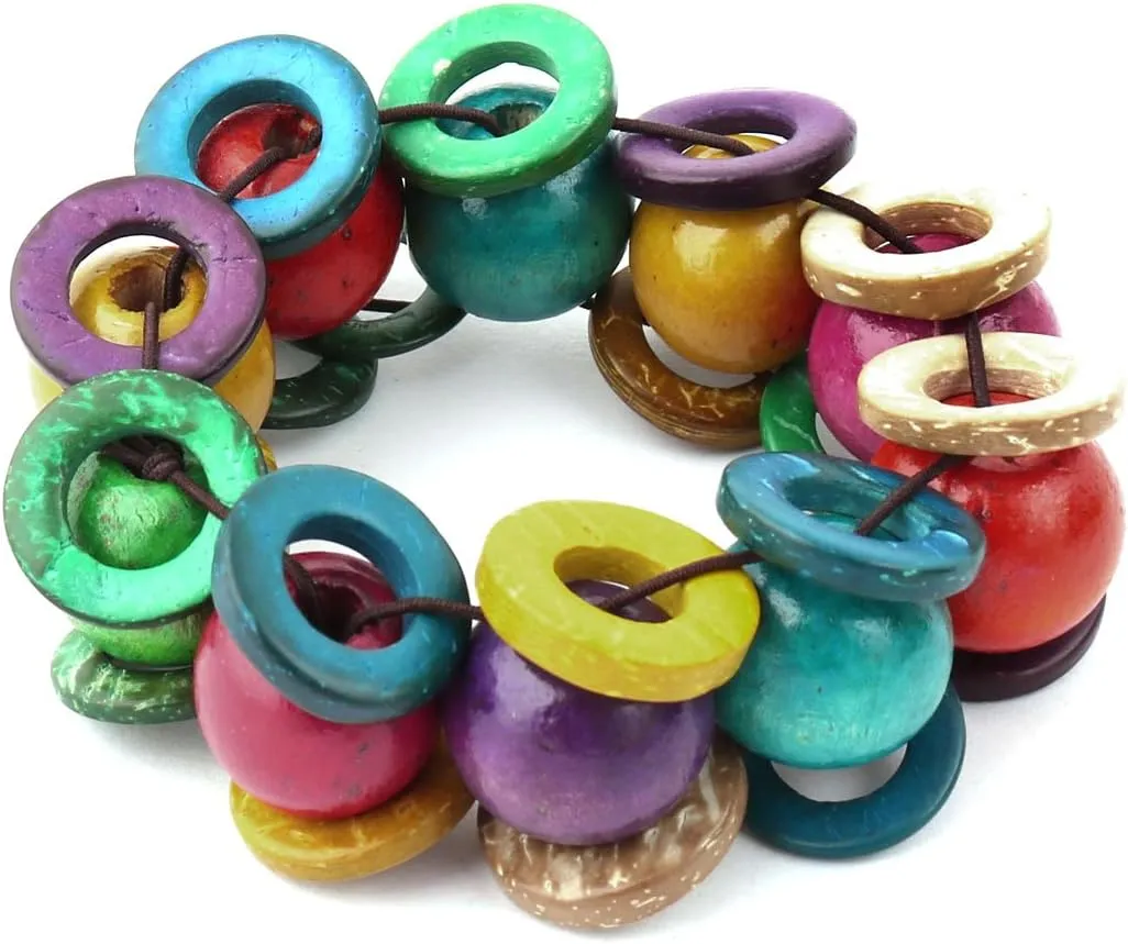 Qtqgoitem Coconut Shell Round Beads Ladies Handmade Wristband Stretch Bracelet Multicolor (Model: 50e 946 645 851 95a)