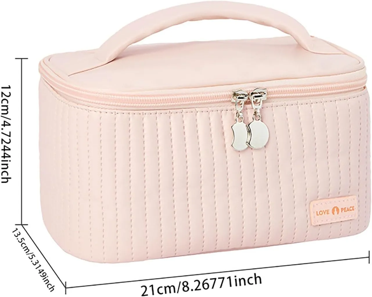 Quilted Makeup Bag with Zipper 8.4 * 5.4 Inch Pu Leather Waterproof Portable Pouch Open Flat Hanging Toiletry Bag for Women Large Cosmetic Bags for Wife Girlfriend Valentines Day Gifts