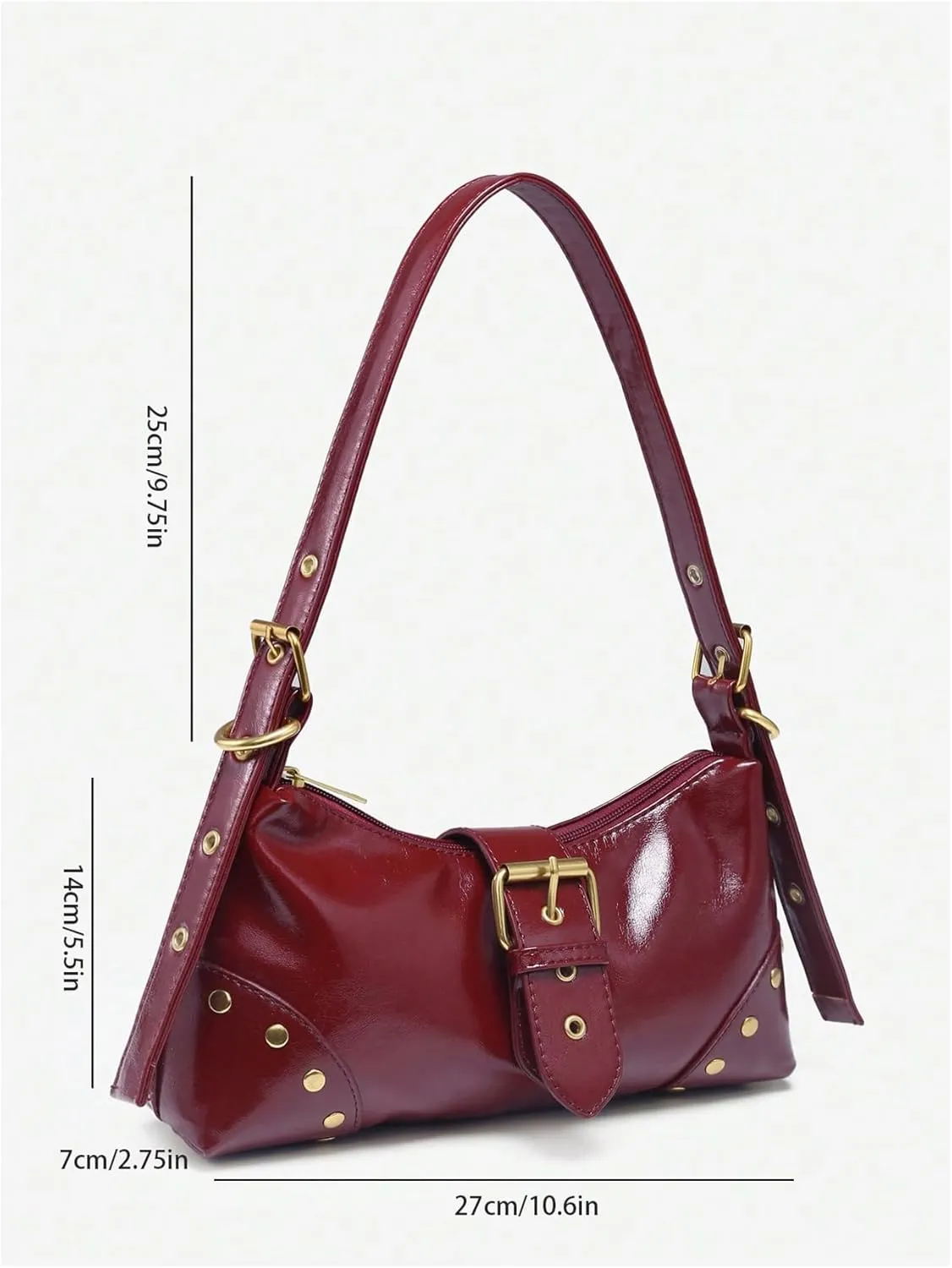QWINEE Women's Studded Y2k Purse Rivet Hobo Purse Punk Leather Shoulder Bag with Buckle