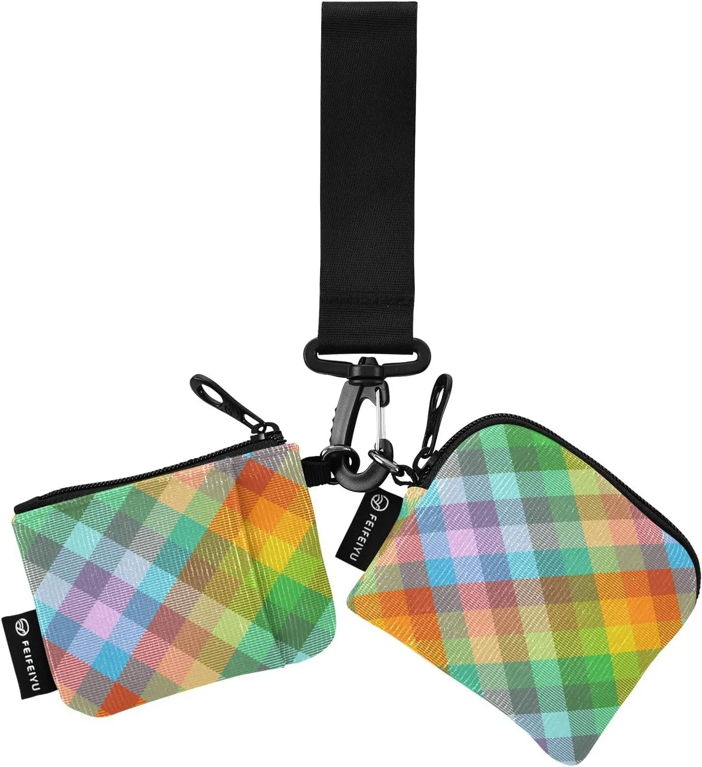 Rainbow Plaid Wristlet Keychain Wallets for Women Portable Small Coin Purse