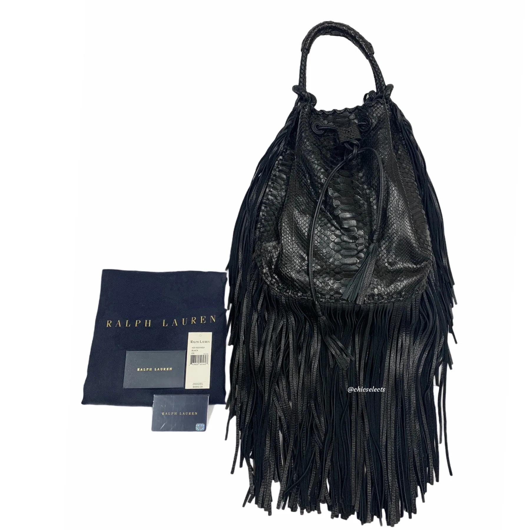 RALPH LAUREN PYTHON FRINGE HOBO HANDBAG