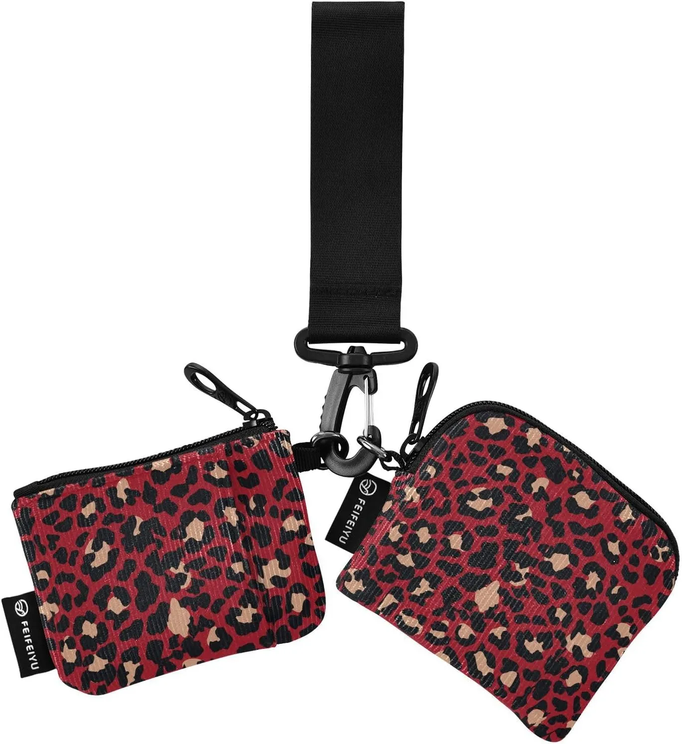 Red Leopard Print Wristlet Keychain Wallets for Women Portable Small Coin Purse