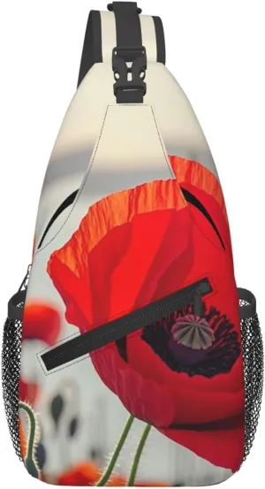 Red Poppy Flower Sling Backpack Cross Chest Bag Travel Crossbody Bags for Men Women Fashion Daypack