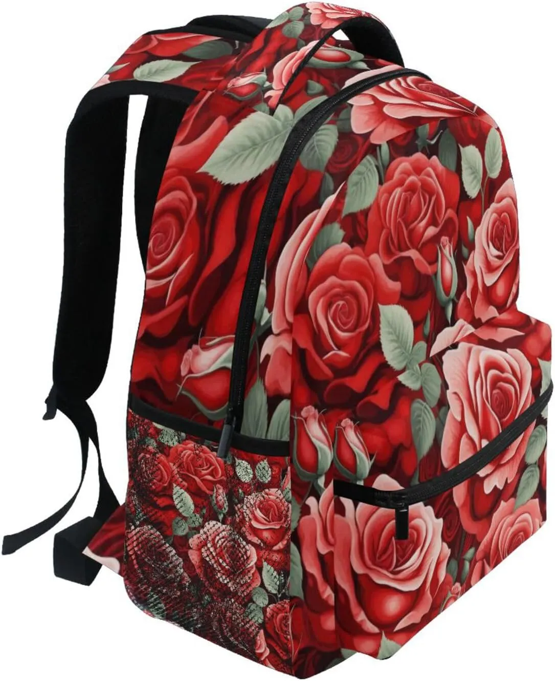 Red Rose Pattern Backpack Laptop Backpack Casual Daypack with Name Tag for Men Women, Fits 15" Laptop
