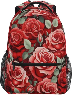 Red Rose Pattern Backpack Laptop Backpack Casual Daypack with Name Tag for Men Women, Fits 15" Laptop