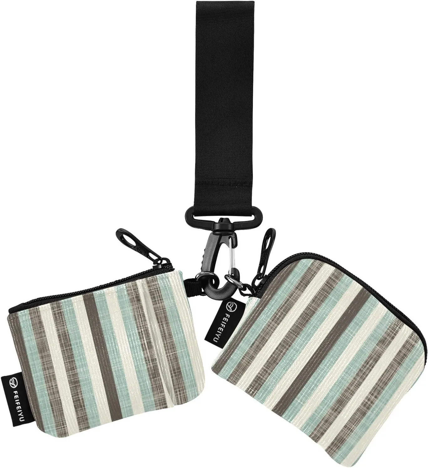 Retro Geometric Stripes Pattern Wristlet Keychain Wallets for Women Portable Small Coin Purse