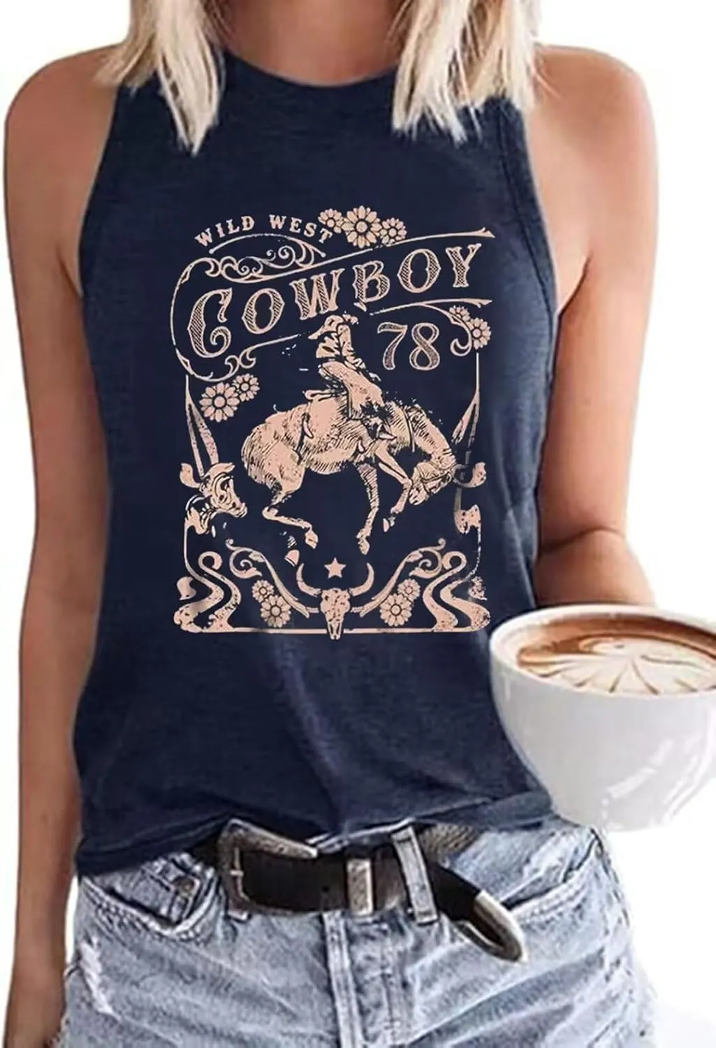 Retro Western Cowboy Rodeo Tank Tops for Women Vintage Country Tank Shirt Summer Sleeveless Casual Cowgirl Tank Tee