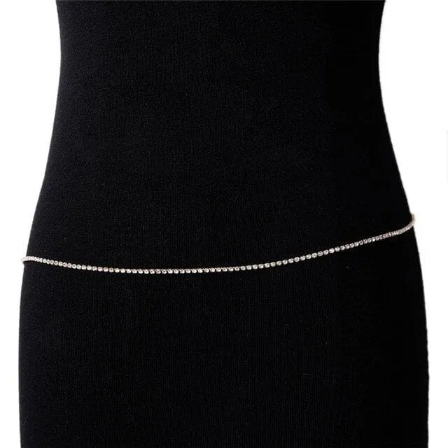Rhinestone Waist Chain Body Jewelry Gold Or Silver