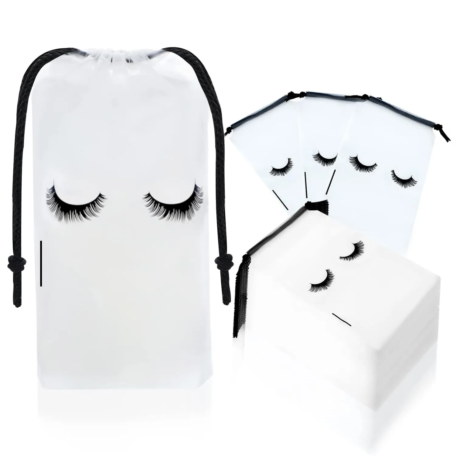 Rohuis 50pcs Eyelash Aftercare Lash Bags for Clients - Drawstring Makeup Cosmetic Shampoo Sample Pouches for Women and Girls- Small Business Supplies (White,4 x 6 Inches)