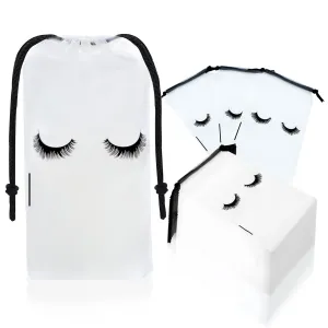 Rohuis 50pcs Eyelash Aftercare Lash Bags for Clients - Drawstring Makeup Cosmetic Shampoo Sample Pouches for Women and Girls- Small Business Supplies (White,4 x 6 Inches)