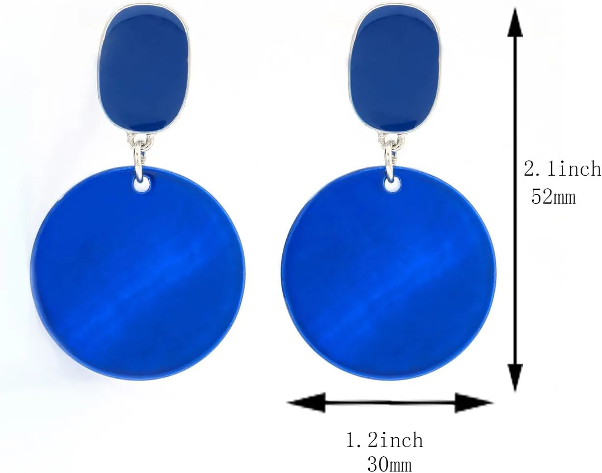 Round Circle Drop Earrings for Women Dangling Bohemian blue/yellow/red/pink/hot pink/green/teal/turquoise/white and black Shell Statement Earrings for Women