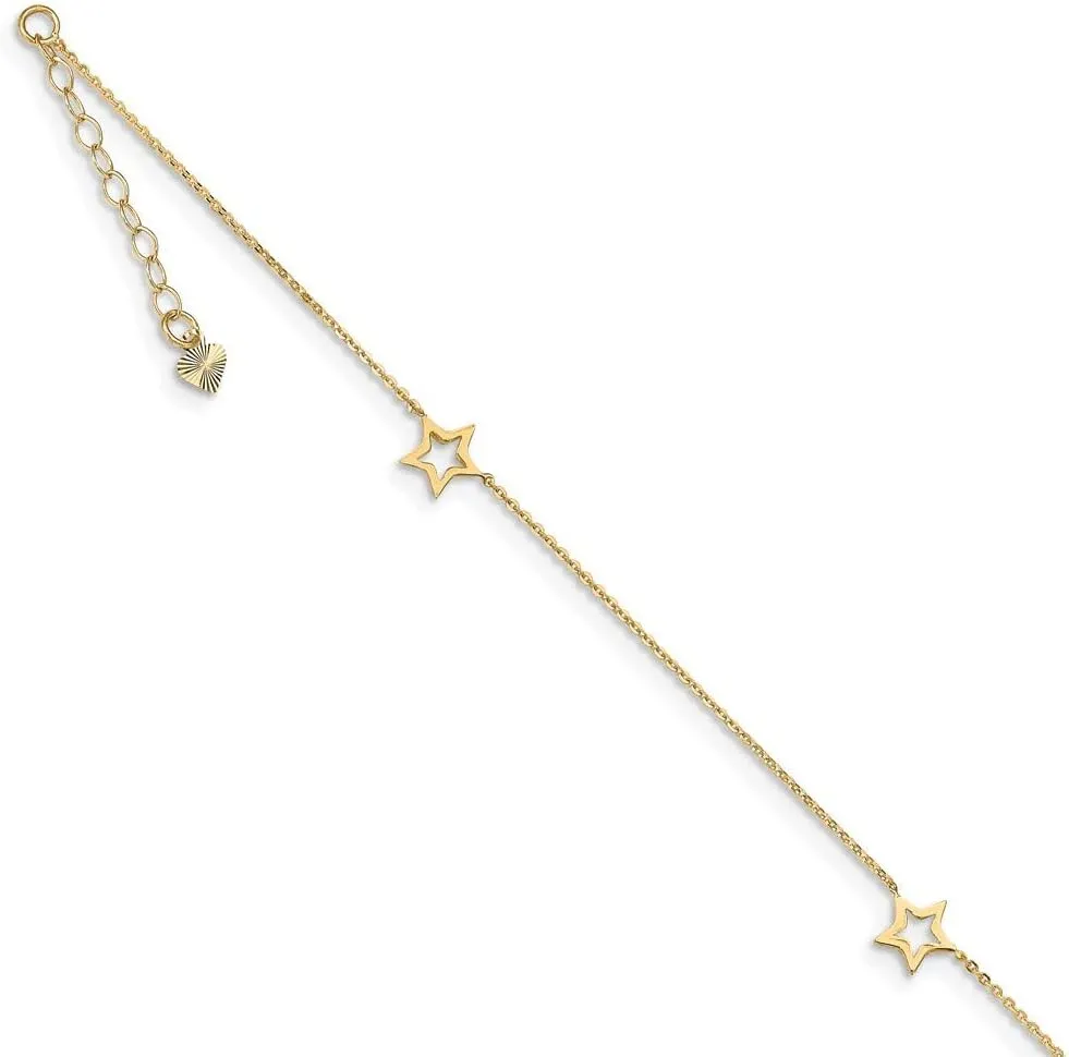 Roy Rose Jewelry 14K Yellow Gold Adjustable Star Anklet w/1 extension ~ Length 9'' inches