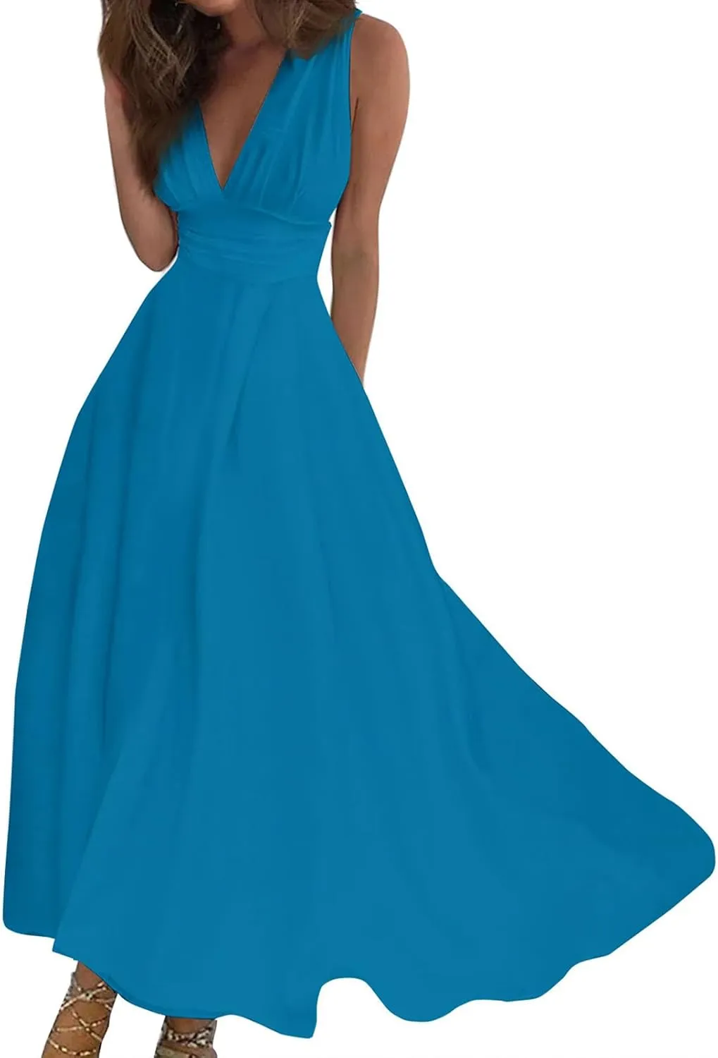 RTRDE Women's Summer Casual Dresses 2025 Print Sleeveless Deep V-Neck Wrap Floral Maxi Dress Wedding, S-3XL