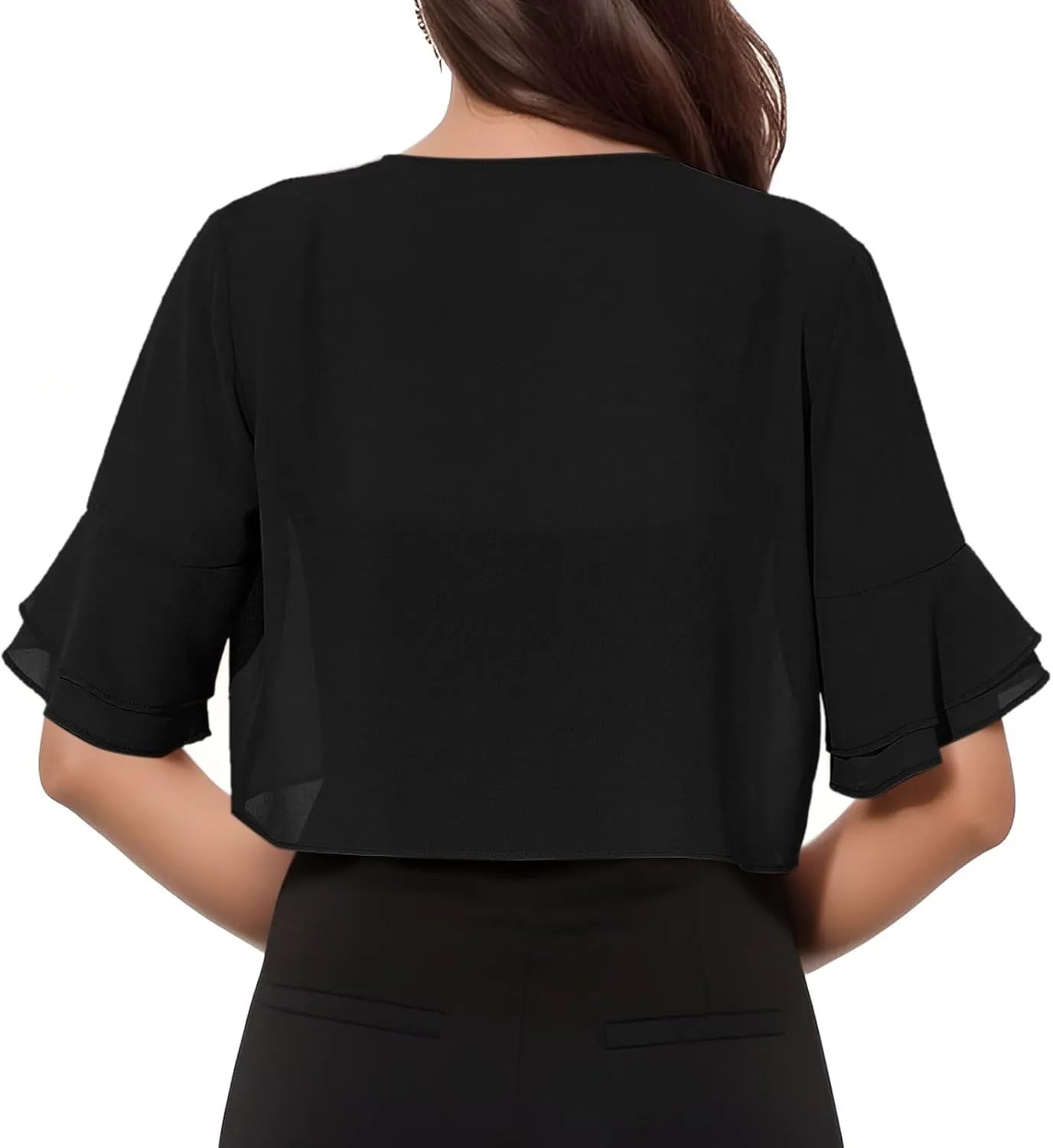 Ruffle Shrugs for Women Cropped Short Sleeve Open Front Cardigans Sheer Summer Casual Chiffon Bolero Tops Evening Dress