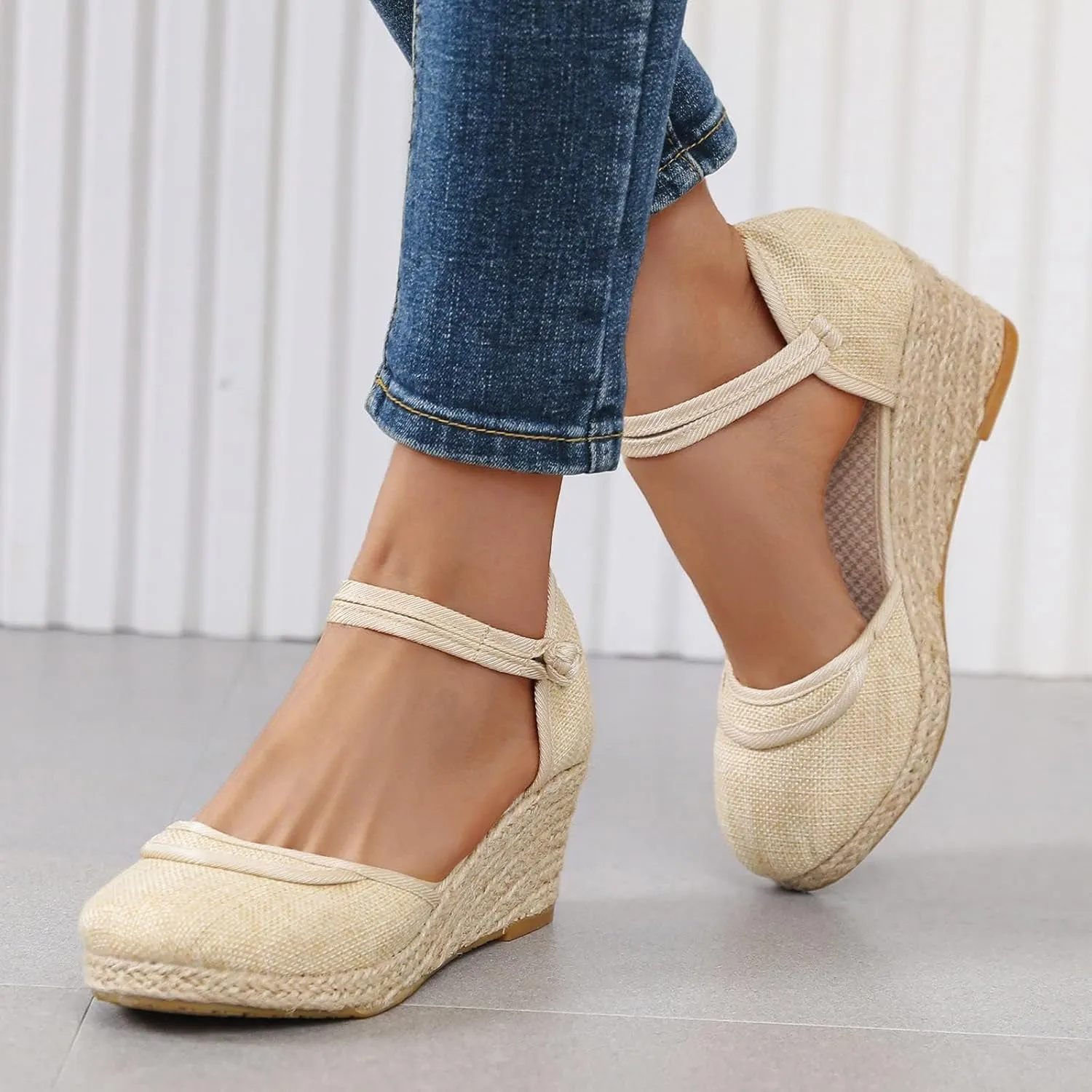 Sandals for Women Closed Toe Ankle Strap Espadrilles Wedge Sandal Close Platform Sandal Summer 2025 Dressy Casual Wedges Heels Dress Low Heel Canvas Shoes Summer