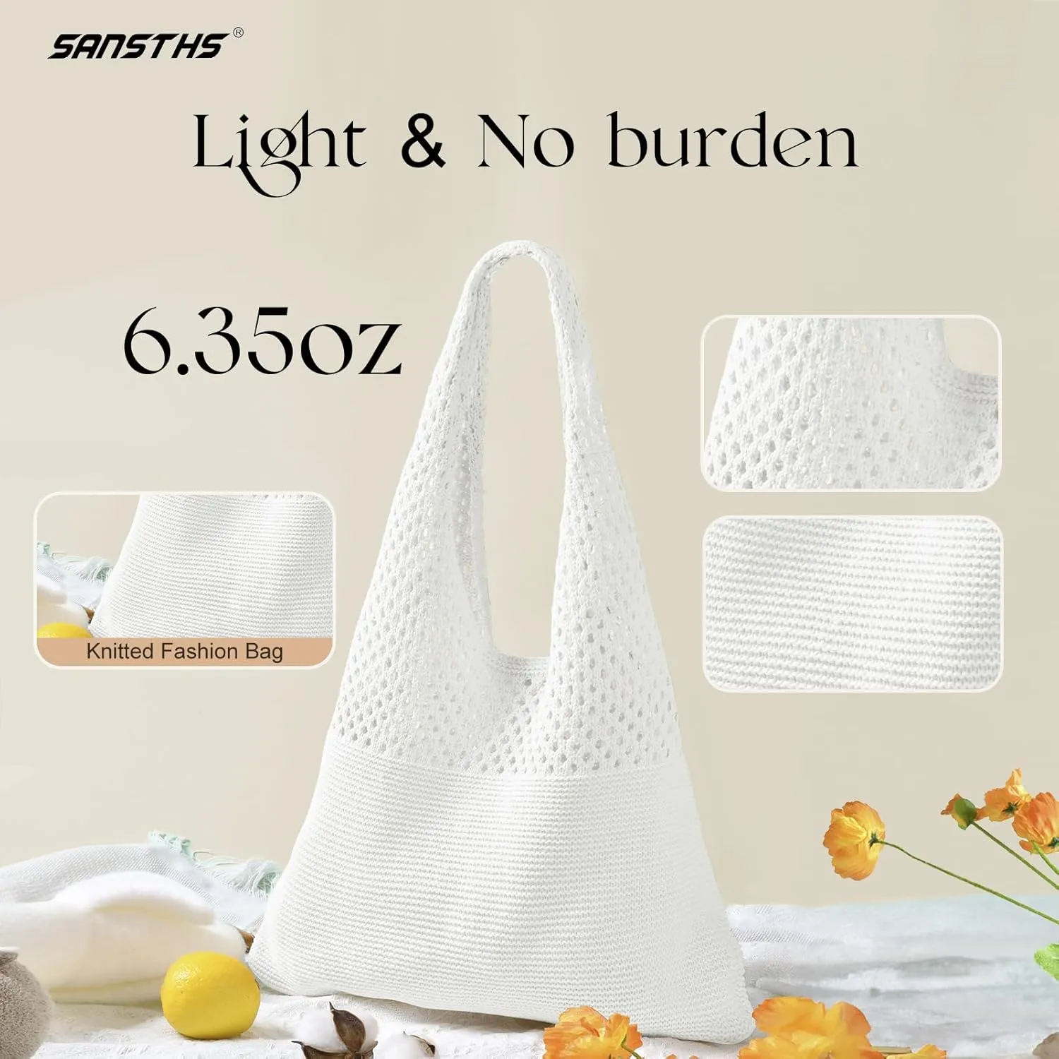 SANSTHS Crochet Mesh Beach Tote Bag Retro Hobo Knitted Bag Woven Tote Summer Shoulder Bag for Women