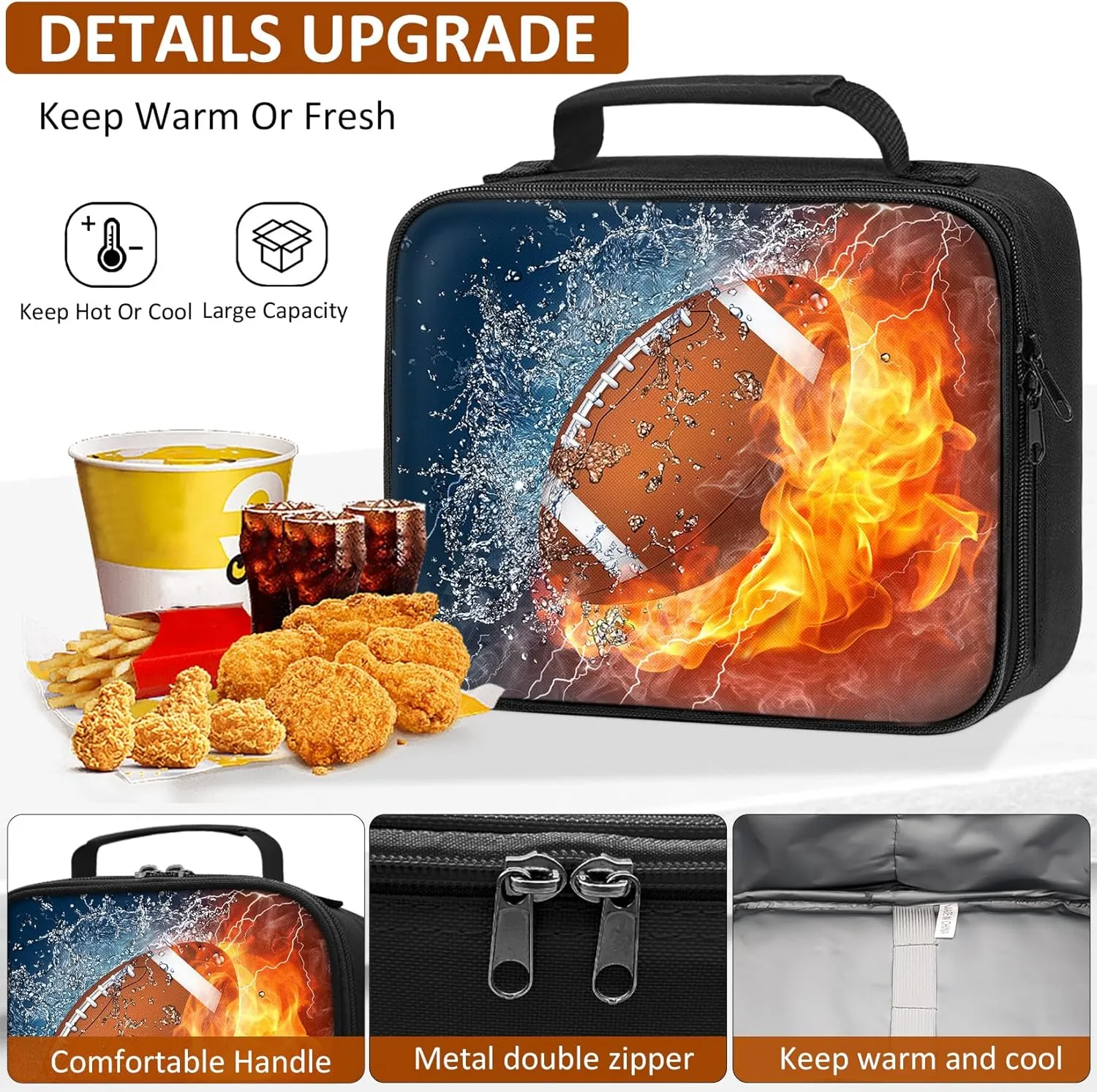 School Backpack for Boys - 4pcs American Football Boys Backpack with Lunch Box Set for Kids Children Teens Elementary Middle School - 17 Sport Bookbag Travel Back Pack for Age 6-18
